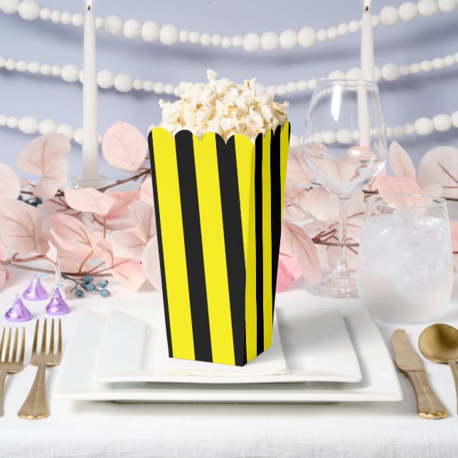 Classic Bright Yellow and Black Striped Popcorn Favor Box (Wedding)