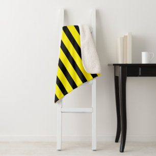 Classic Bright Yellow and Black Striped Sherpa Blanket