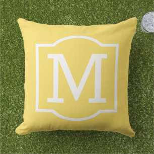 Classic Bright Yellow Custom Monogram Letter Outdoor Pillow