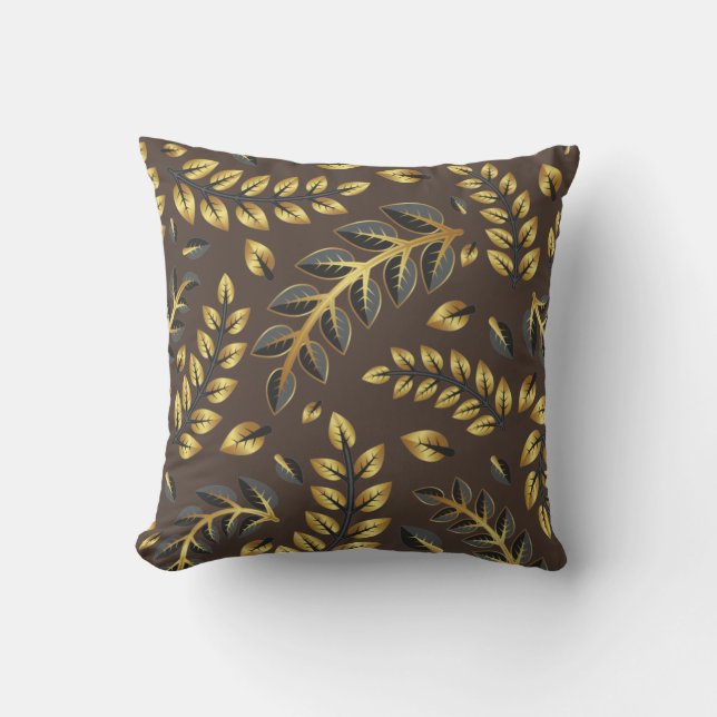 Classic Bronze & Gold Leaves on Solid Background Throw Pillow (Front)