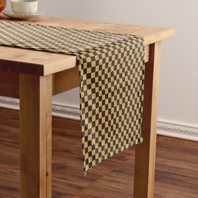Classic Brown and Beige Chequerboard  Short Table Runner (In Situ)