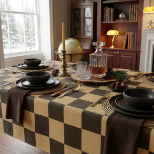 Classic Brown and Beige Chequerboard  Tablecloth