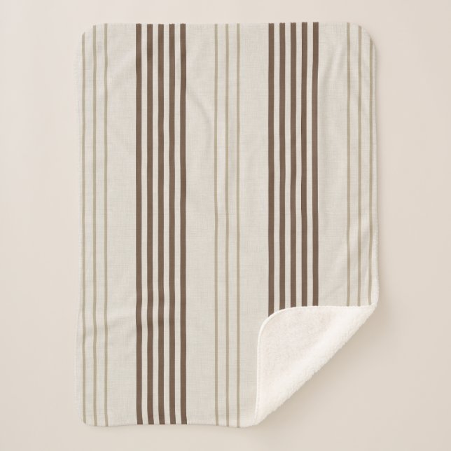 Classic Brown Beige Ticking Stripe Pattern Sherpa Blanket (Front)