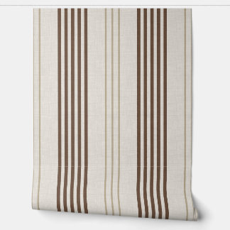 Classic Brown Beige Ticking Stripe Pattern Wallpaper