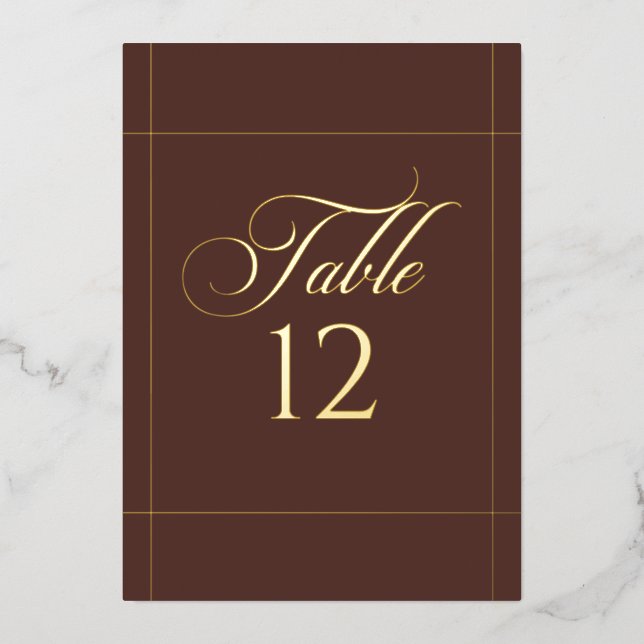 Classic Brown Border Wedding Table Number Sign (Front)