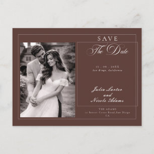Classic Brown Calligraphy Photo Save The Date Postcard