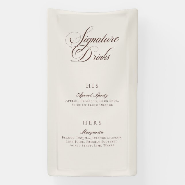 Classic Brown Calligraphy Signature Drinks Menu Banner (Vertical)