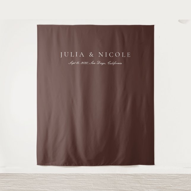 Classic Brown Calligraphy Wedding Backdrops Banner Tapestry (Front)