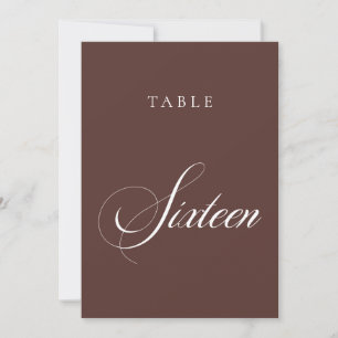 Classic Brown Calligraphy Wedding Table Number