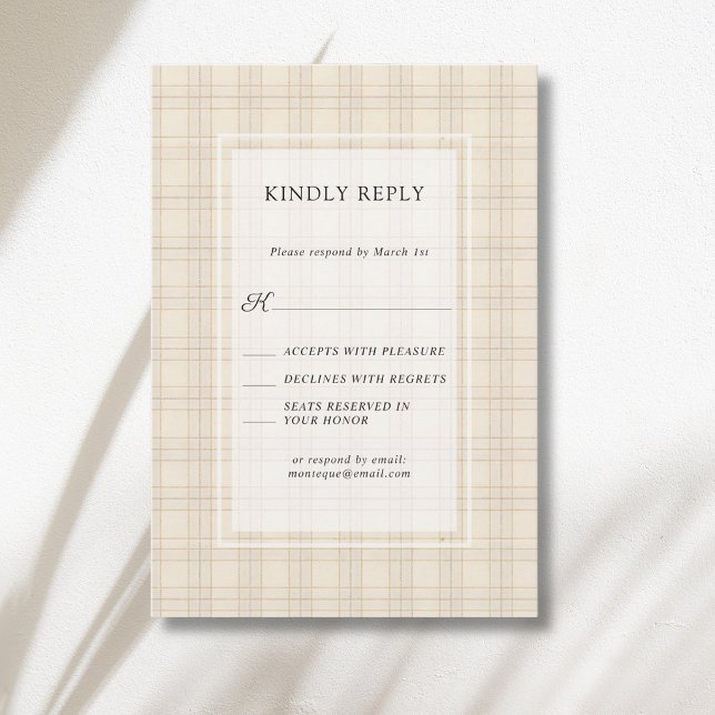Classic Brown Cappuccino Plaid Rustic Wedding RSVP Card (Creator Uploaded)