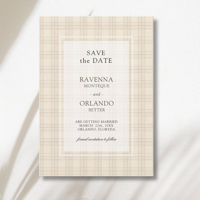 Classic Brown Cappuccino Plaid Rustic Wedding Save The Date (Creator Uploaded)