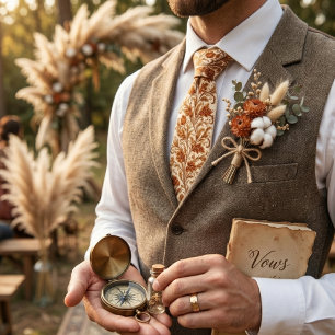 Classic Brown Damask Leaf Tie