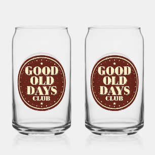 Classic Brown Good Old Days Club Emblem Can Glass