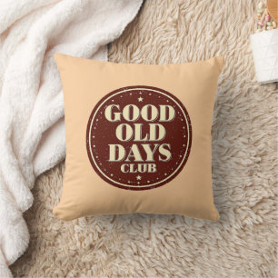 Classic Brown Good Old Days Club Emblem Throw Pillow
