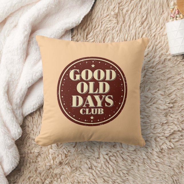 Classic Brown Good Old Days Club Emblem Throw Pillow (Blanket)