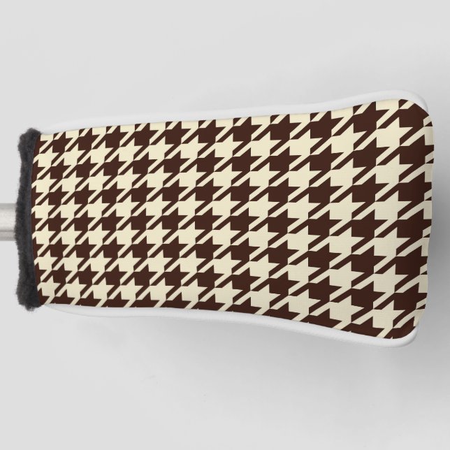 Classic Brown Ivory Pepita Houndstooth Pattern    Golf Head Cover (Front)