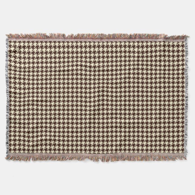 Classic Brown Ivory Pepita Houndstooth Pattern  Throw Blanket (Front)