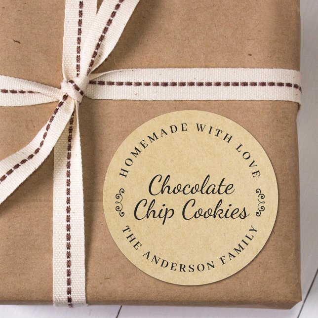 Classic Brown Kraft Personalized Baking Gift Round Sticker (Creator Uploaded)