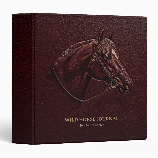 Classic Brown Leather Horse Head Equestrian Binder (Front/Spine)