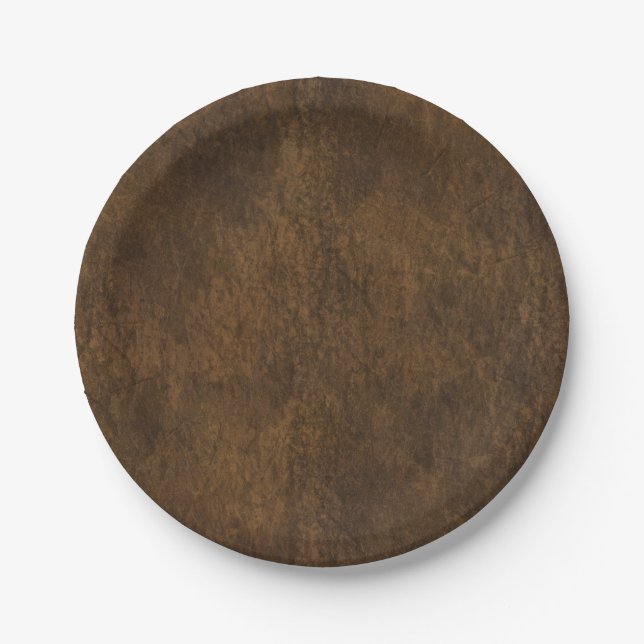 Classic Brown Leather Textured Paper Plate (Front)