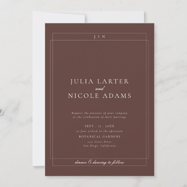 Classic Brown QR Code Detail RSVP Registry Wedding Invitation (Front)