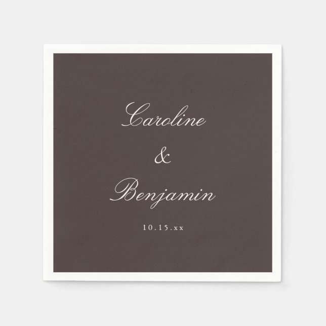 Classic Brown Script Elegant Wedding Custom Name Napkin (Front)