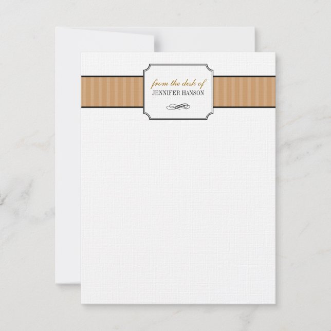 Classic brown stripes from the desk of stationery note card (Front)