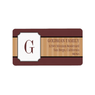 Classic brown stripes monogram return address label