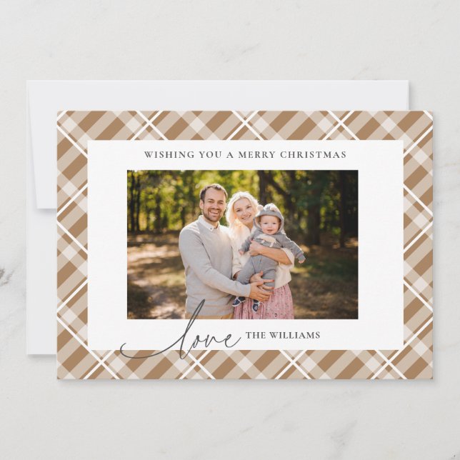 Classic Brown Tartan Plaid Custom Photo Christmas Holiday Card (Front)