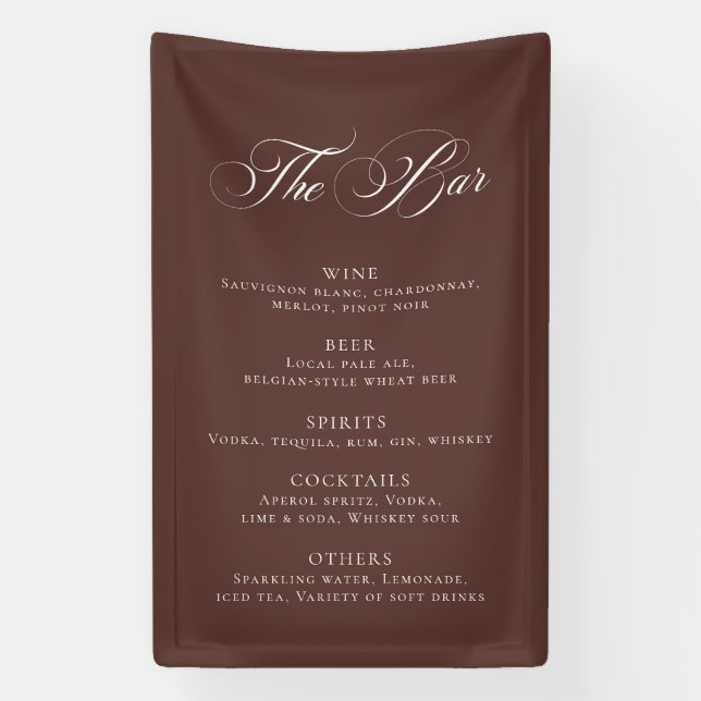 Classic Brown Wedding Bar Menu Reception Décor Banner (Vertical)