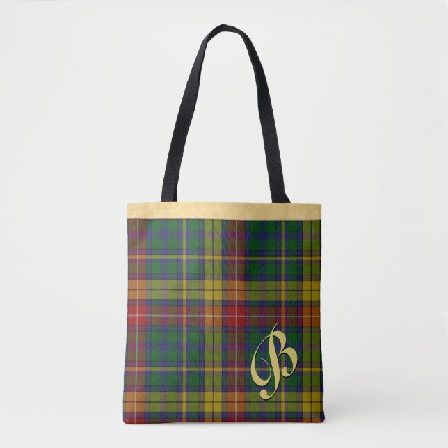 Classic Buchanan Tartan Plaid Monogrammed Tote Bag (Front)