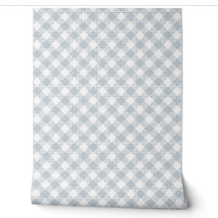 Classic Buffalo Check Plaid White n Dusty Blue Wallpaper