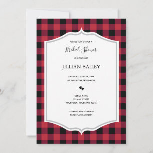 Classic Buffalo Plaid Black Red Bridal Shower Invitation