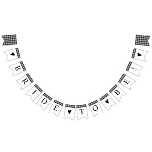 Classic Buffalo Plaid Black White Bridal Shower Bunting Flags