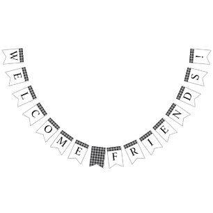 Classic Buffalo Plaid Black White Event Welcome Bunting Flags