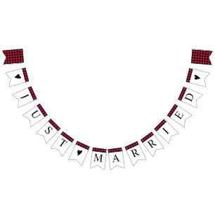 Classic Buffalo Plaid Check Black Red Bunting Flags