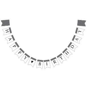 Classic Buffalo Plaid Check Black White Birthday Bunting Flags