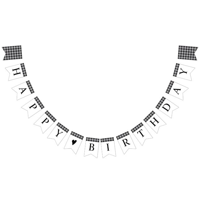 Classic Buffalo Plaid Check Black White Birthday Bunting Flags (All)