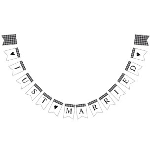 Classic Buffalo Plaid Check Black White Wedding Bunting Flags