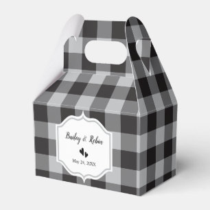 Classic Buffalo Plaid Check Black White Wedding Favor Box