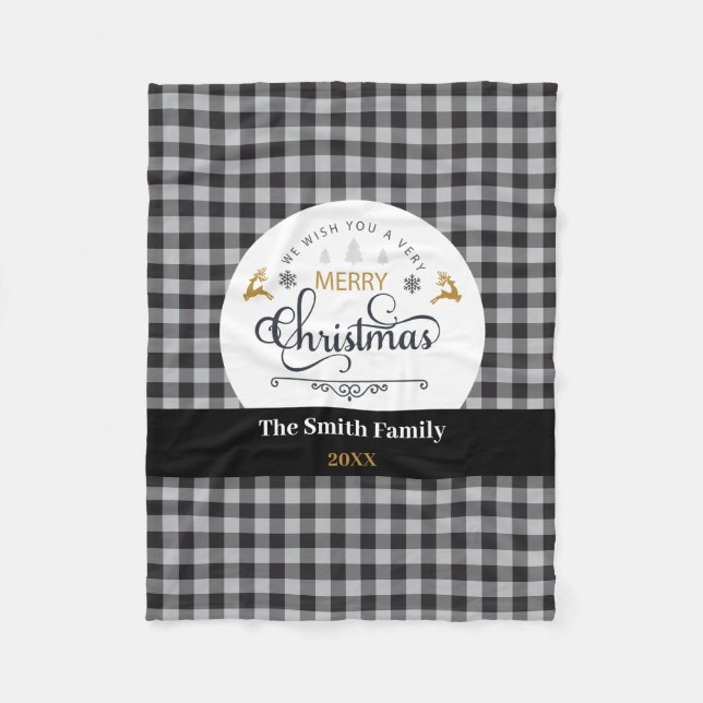Classic Buffalo Plaid Check Merry Christmas Fleece Blanket (Front)