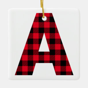 Classic Buffalo Plaid Monogram A Photo Ceramic Ornament