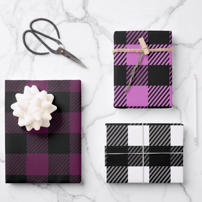 Classic Buffalo Plaid Pink, Burgundy, White  Wrapping Paper Sheet (Front)