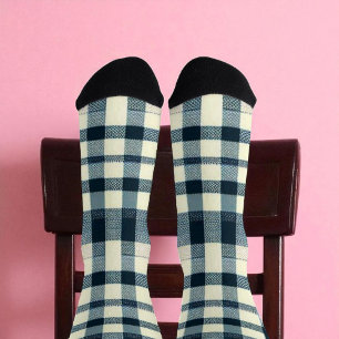 Classic Buffalo Plaid Rustic Blue White & Black  Socks