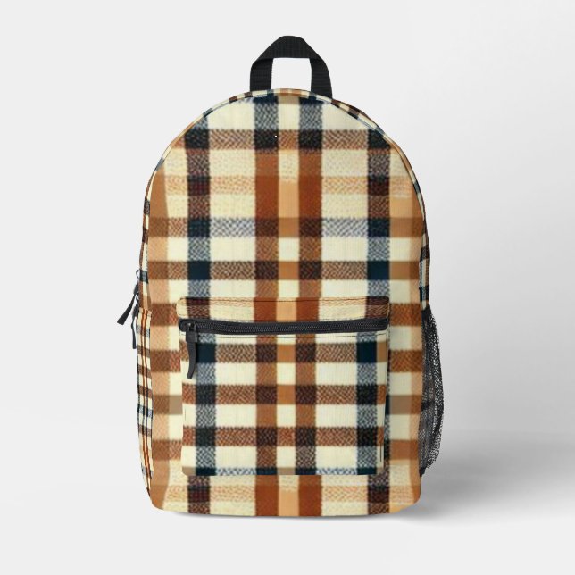 Classic Buffalo Plaid Rustic Brown & Terracotta  Printed Backpack (Front)