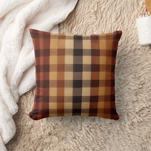Classic Buffalo Plaid Rustic Brown & Terracotta  Throw Pillow (Blanket)