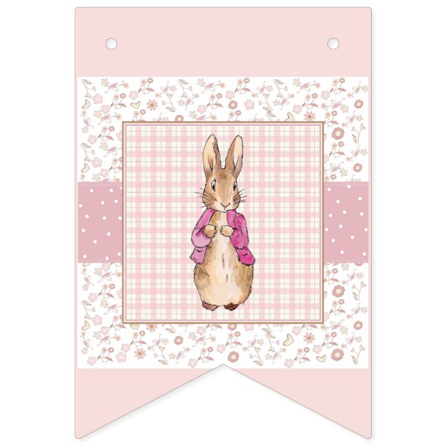 Classic bunny rabbit wearing pink jacket bunting flags (First Flag)