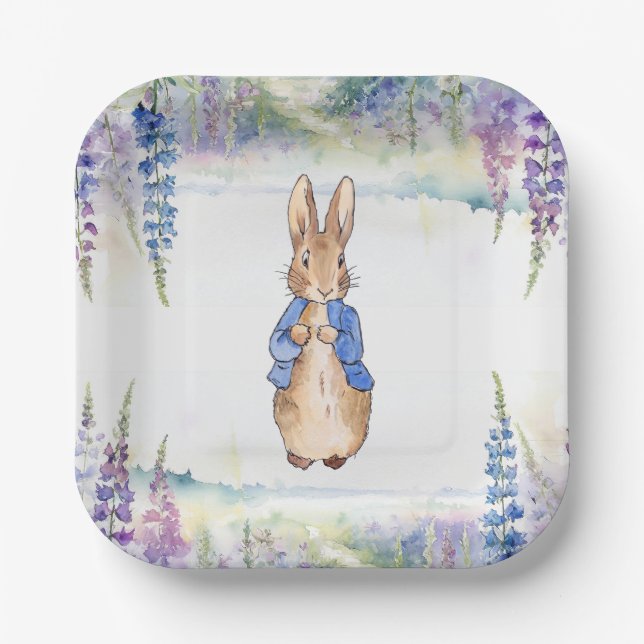 Classic bunny rabbit with lavender  paper plate (Front)