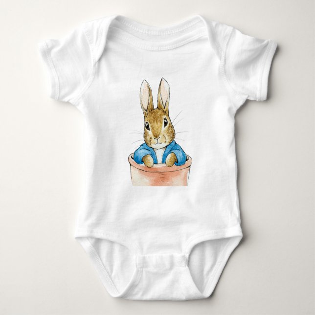 Classic bunny Sitting in a Plant Pot    Baby Bodysuit (Front)