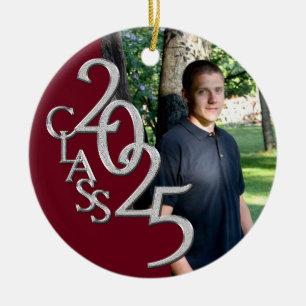 Classic Burgundy 2025 Graduate Photo Ceramic Ornament